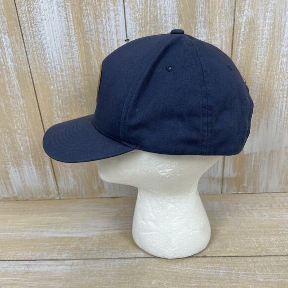 Montauk Brewing Company NY Leather Patch Logo Cap Hat Navy Blue Snapback - Picture 3 of 9